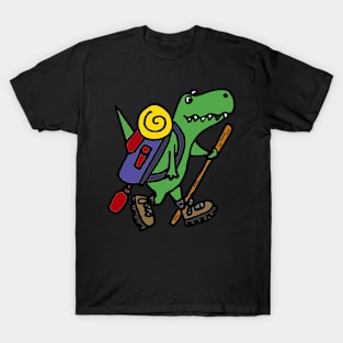 Funny Cool Green T-Rex Dinosaur Hiking T-Shirt